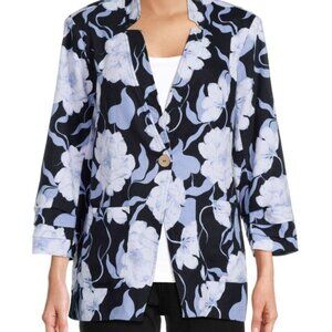 ELLEN TRACY linen blend floral notch collar blazer in blue floral (S)